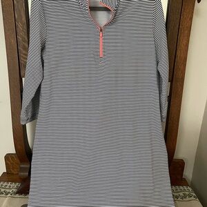 Southern Tide Navy and White Striped Top with Coral Trim